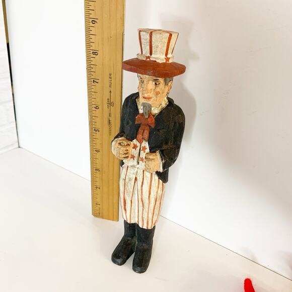 Vintage Primitive Folk Art Hand Carved Wooden Uncle Sam Figure 9" Patriotic - Picture 7 of 7